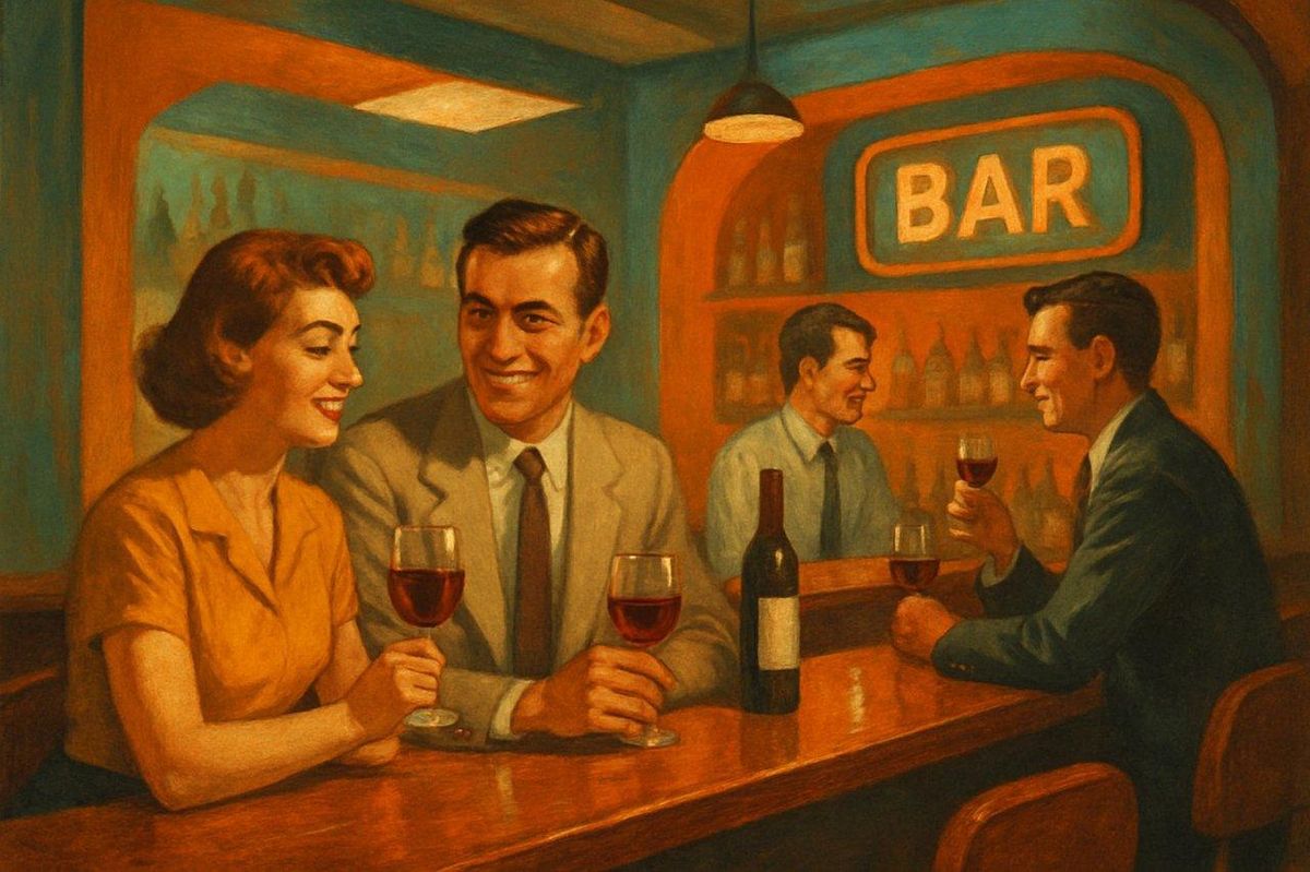 Ambiance rétro dans un retro bar afterwork wine lors d’un happy hour convivial.