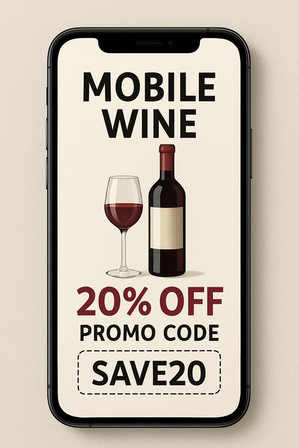 Client utilisant un mobile avec un wine promo code pour bénéficier d'une réduction sur l'achat de vin en ligne.