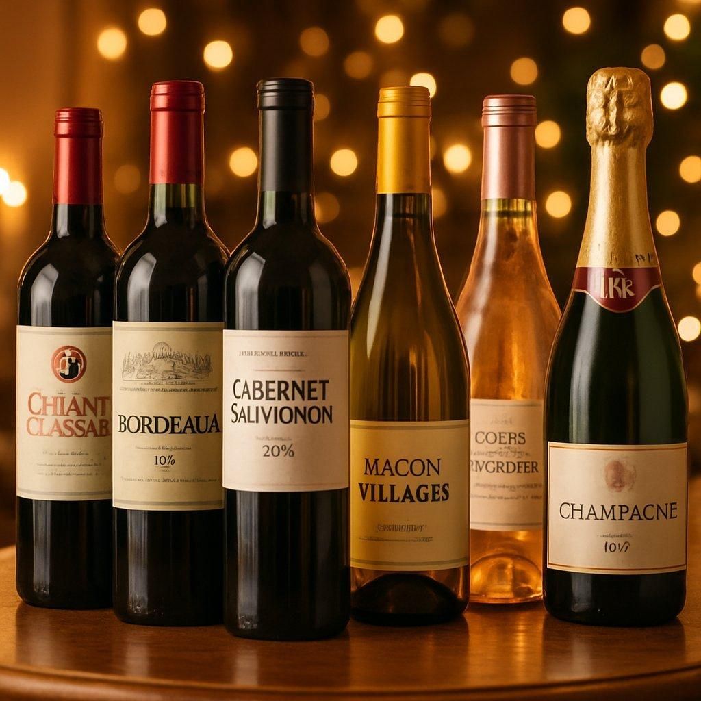 Plan rapproché de plusieurs bouteilles de vin variées en promotion lors de la Foire aux vins Lidl, ambiance chaleureuse.