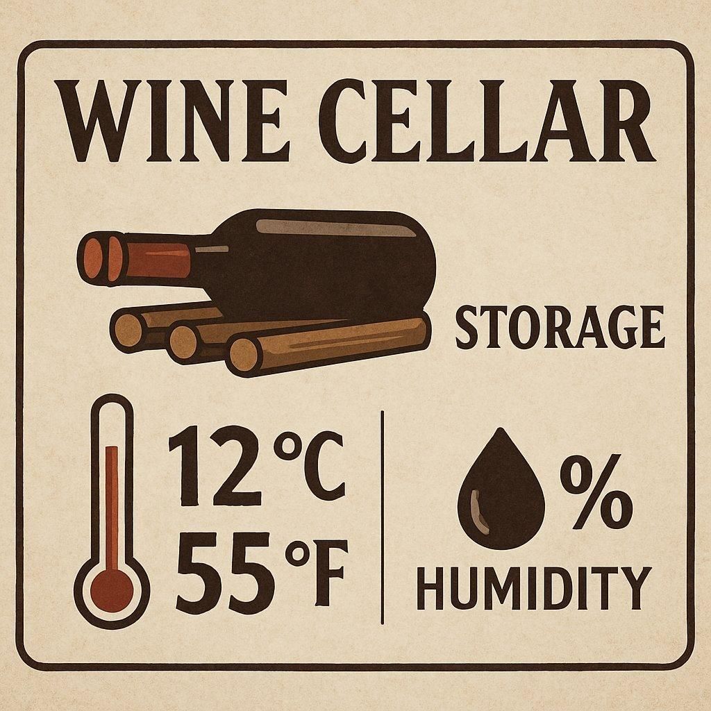 Rangement de bouteilles de vin horizontal dans une cave domestique, température et humidité contrôlées pour la conservation optimale.