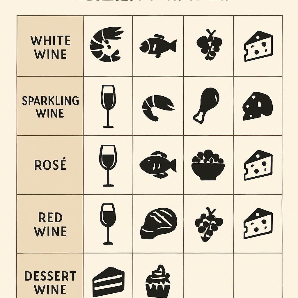 Table d'accords de vins et plats internationaux illustrant la diversité culinaire et le wine food pairing table.