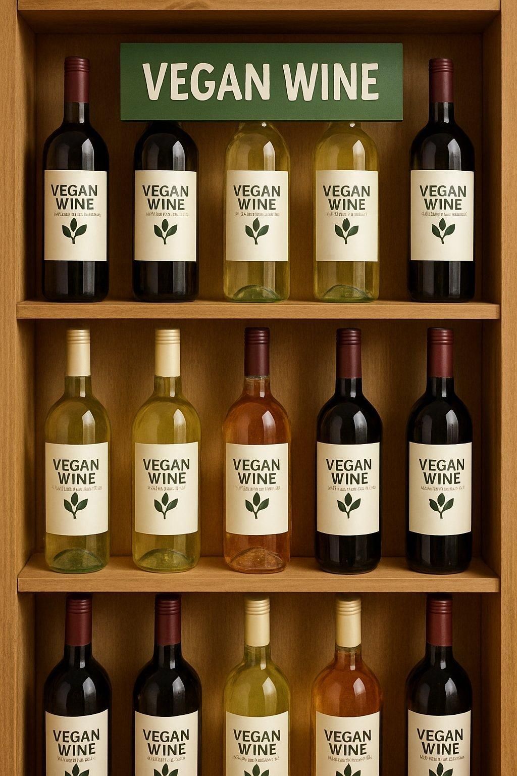Une bouteille de vin vegan sur un rayon spécialisé bio, mettant en valeur l'offre de vegan wine bottle shelf.