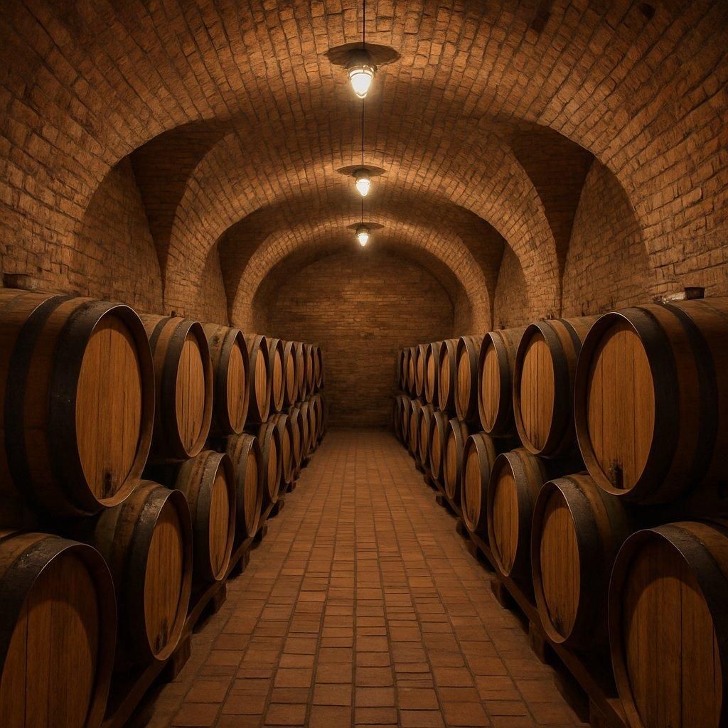 Une cave à vin en vrac avec cubis, fûts et tireuses, idéale pour acheter du bulk wine cellar.