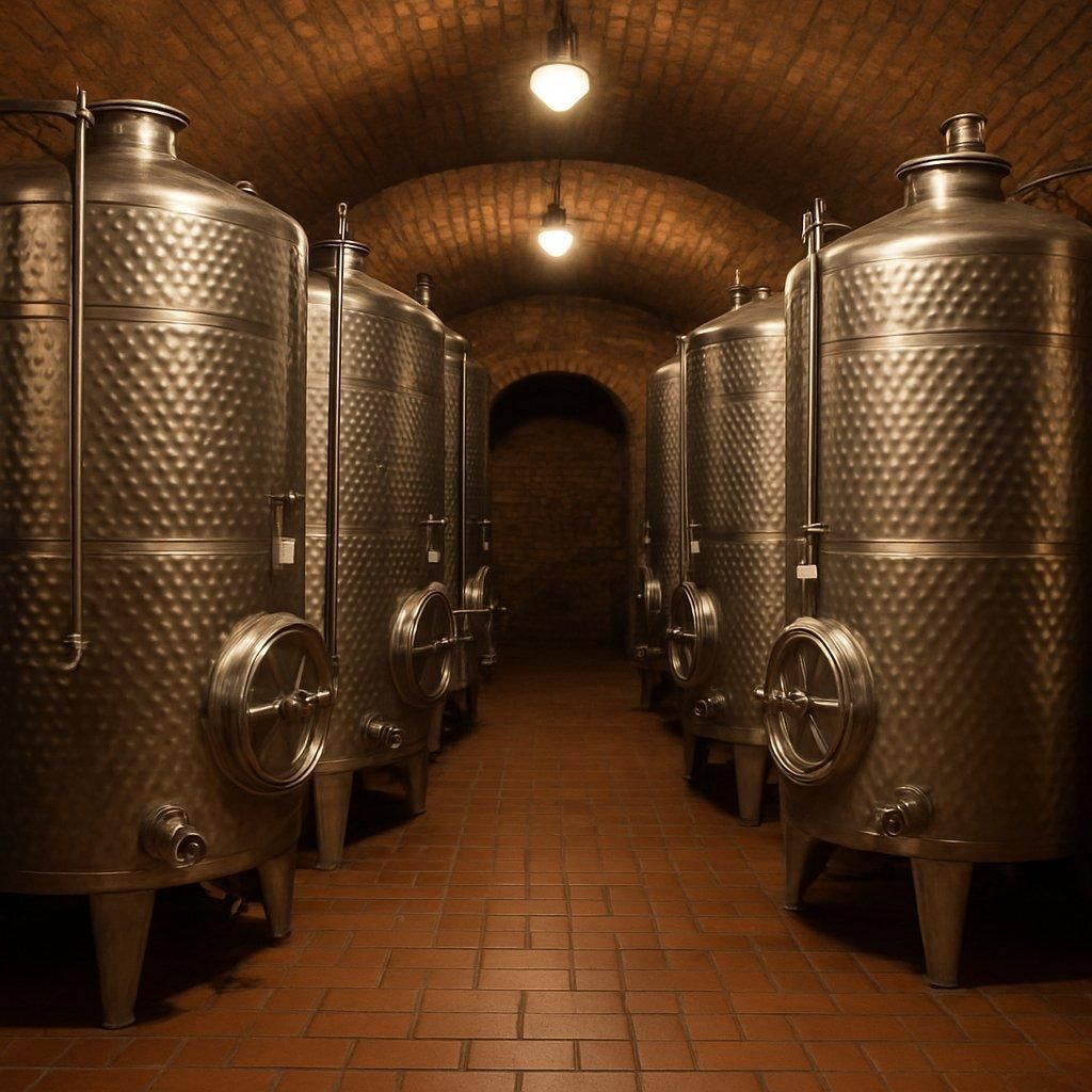 Une cave viticole avec des wine bulk containers, idéale pour acheter du vin en gros sans erreur.