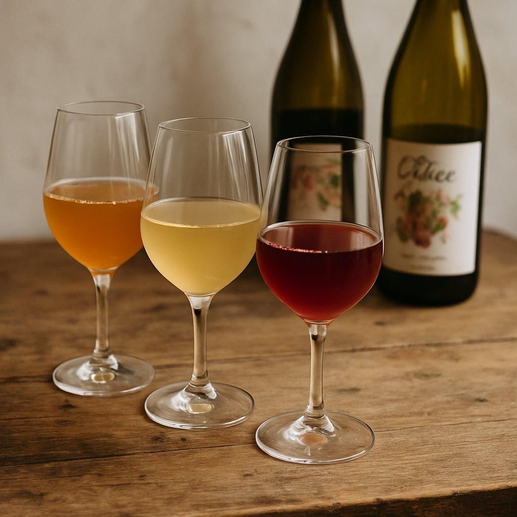 Verres de dégustation avec une sélection de vins nature révélant diverses palettes aromatiques.