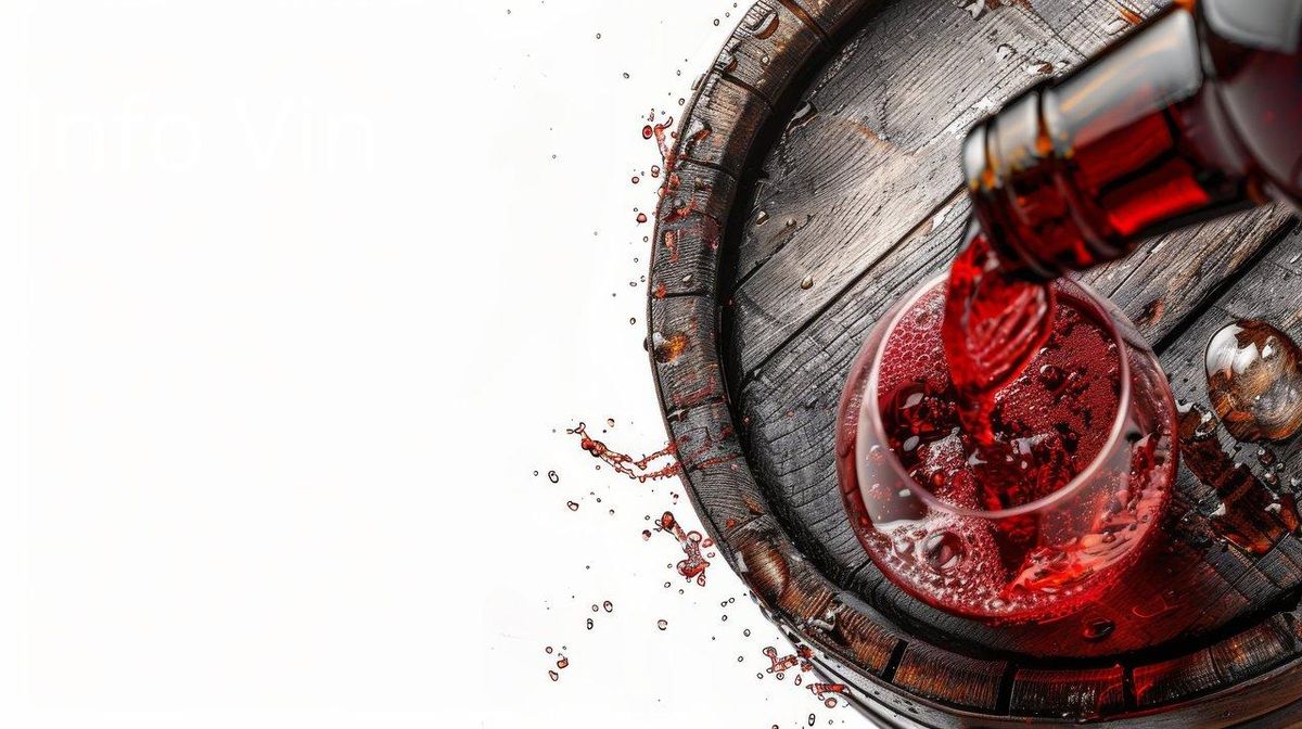 Vin rouge éclatant sur fût, symbole d'innovation et de passion viticole.