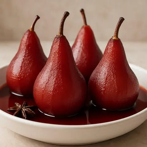 Poires pochées au vin rouge épicé : dessert automnal et hivernal raffiné