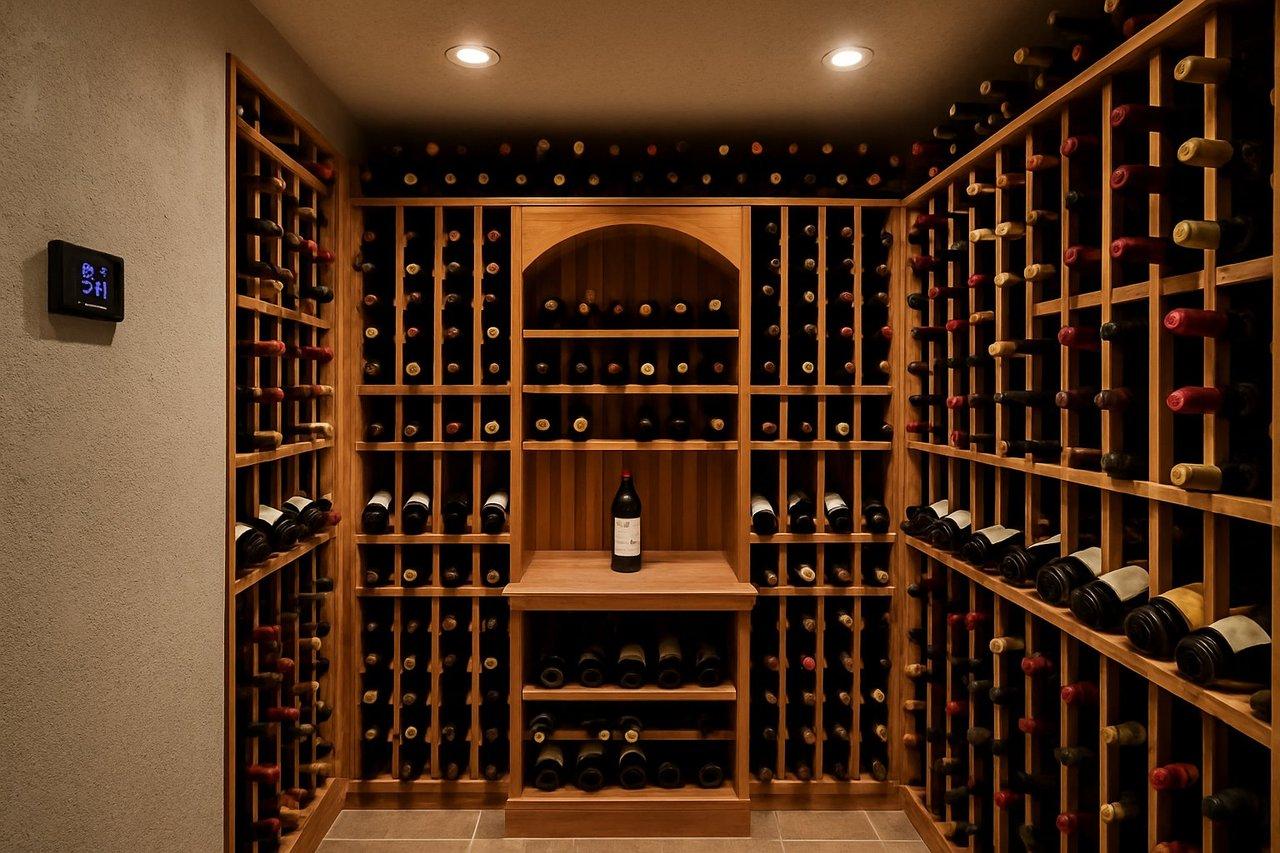 Cellier en pierre aménagé avec contrôle de température pour la conservation optimale de vin en primeur.